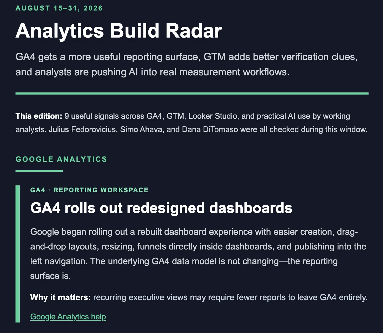Analytics Build Radar email edition
